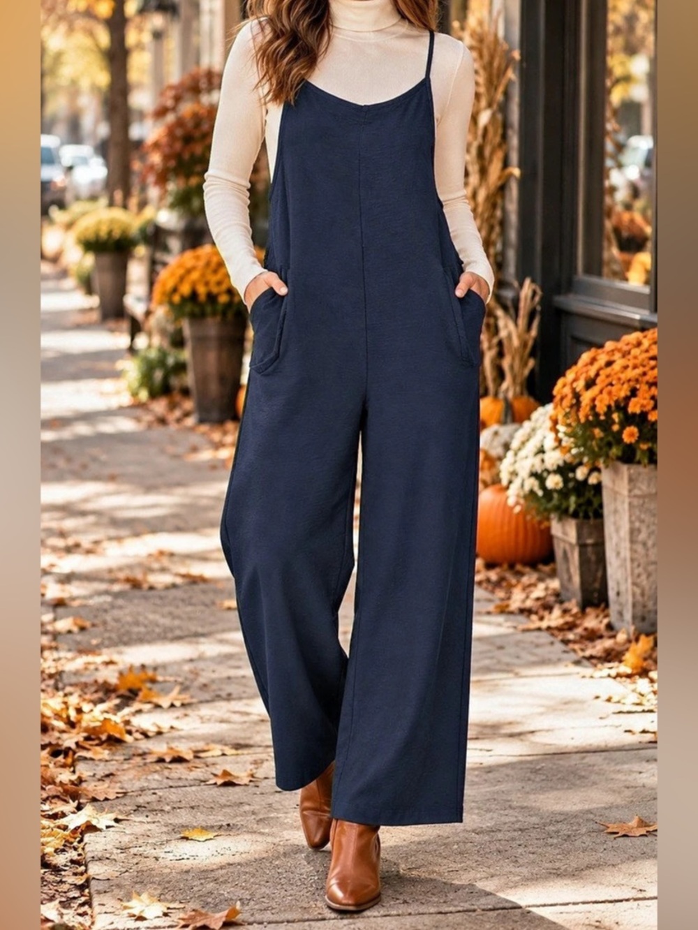 Navy Wide-Leg Jumpsuit – Size Medium